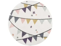 Tapis Rond Pour Chambre D'enfant Crème Motif Guirlandes Multicolores 120x120cm