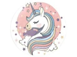 Tapis Rond Pour Chambre D'enfant Blanc Motif Licorne Multicolore 120x120cm
