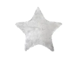 Tapis Enfant Étoile En Fourrure Blanche Avec Paillettes Argent D 90 Cm
