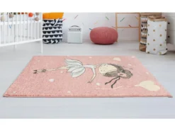 Tapis Enfant BALLERINA - 100 X 150 Cm - Rose Et Beige