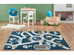 Tapis Enfant ROADY - 100 X 150 Cm - Bleu, Beige Et Jaune