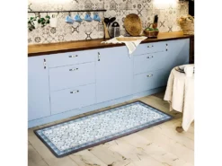 AZULEJOS VINYLE - Tapis De Cuisine Carreaux De Ciment Bleu Gris 45x120 -Herman Miller Magasin tapis 9711309