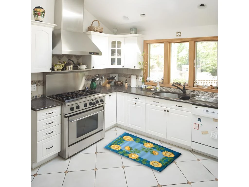 BIO LINE - Tapis De Cuisine Antidérapant Tournesol Jaune Et Bleu 50x80 2 BIO LINE - Tapis De Cuisine Antidérapant Tournesol Jaune Et Bleu 50x80 – Image 2