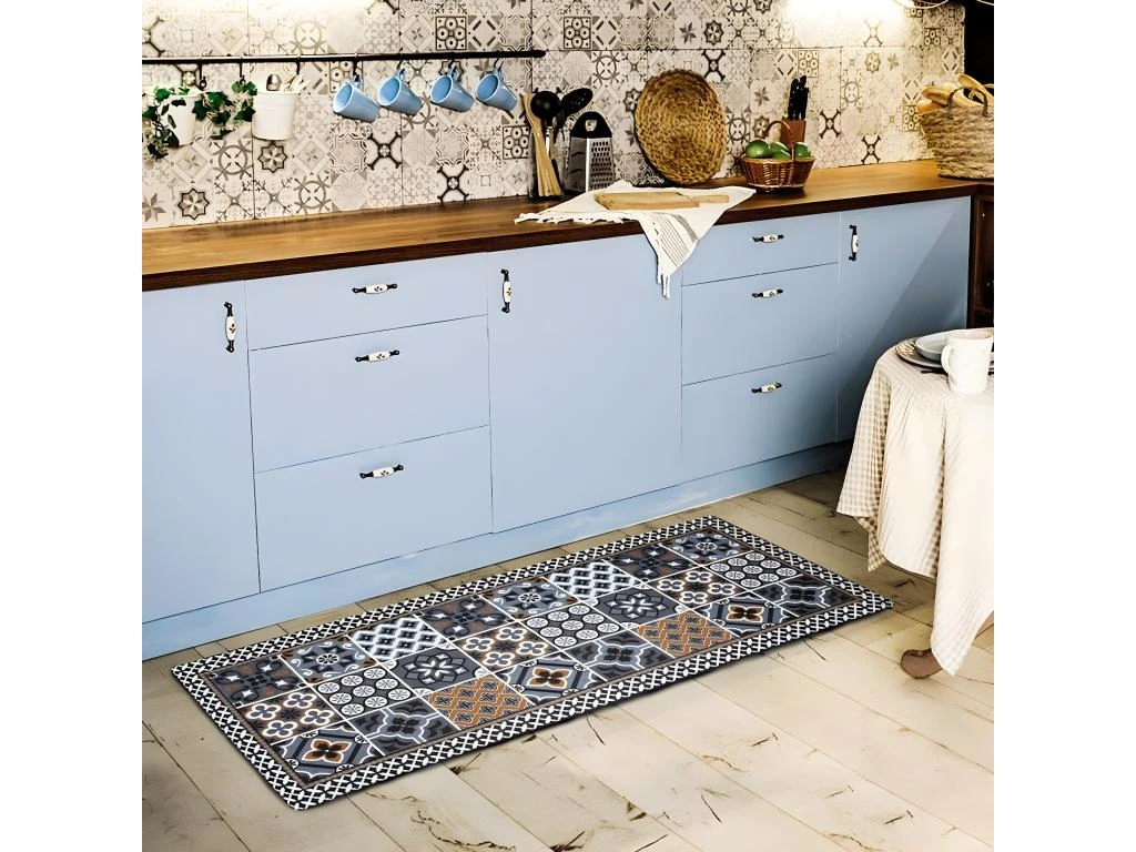 AZULEJOS VINYLE - Tapis De Cuisine Carreaux Ciment Bleu Foncé 45x120 4 AZULEJOS VINYLE - Tapis De Cuisine Carreaux Ciment Bleu Foncé 45x120 – Image 4