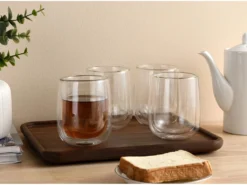 Lot De 4 Tasses à Double Paroi 35cl - D. 8 X H. 10,5 Cm - Verre - Transparent - TASSIER