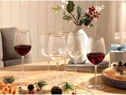 Lot De 6 Verres à Vin 43cl - H.23 Cm - Verre - Transparent à Bordure Dorée - FASTONI