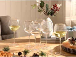 Lot De 6 Verres Ballon 55cl - H.22,5 Cm - Verre- Transparent à Bordure Dorée - FASTONI