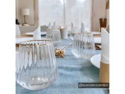 Lot De 6 Verres à Eau Striés Style Art Déco 48 Cl CELEBRATION - Verre - D. 9,5 Cm - Liseré Doré -Herman Miller Magasin vaisselle 507477