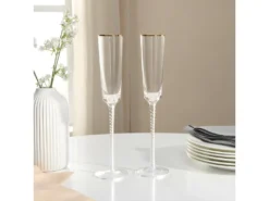 Lot De 6 Flûtes En Verre Soufflé Bouche Et Bordures Dorées GARANCE - Transparent - H27.5 Cm - 12 Cl